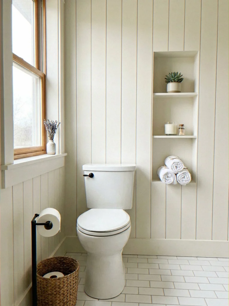 Recessed Bookshelf Beside the Toilet