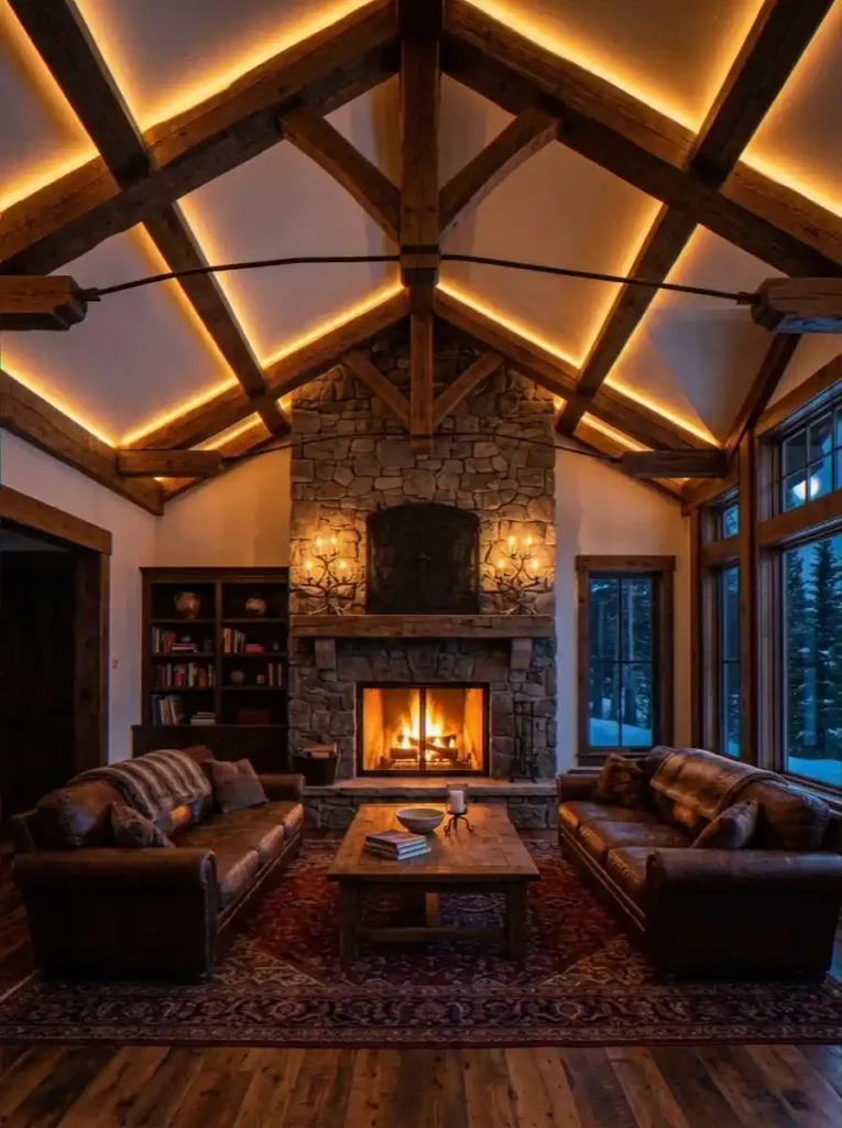 Rope Lights Along Exposed Beams\