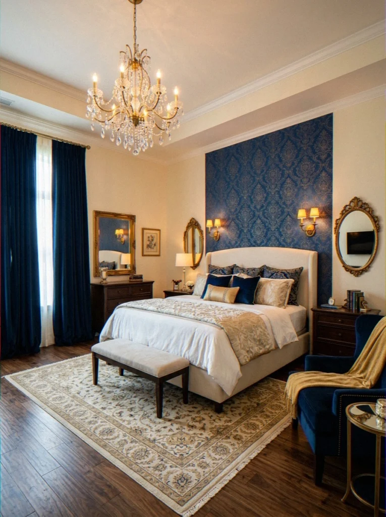 Sapphire Wallpaper with Gold Motifs