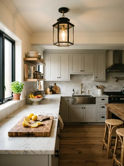 Semi-Flush Black And Gold Lantern Light