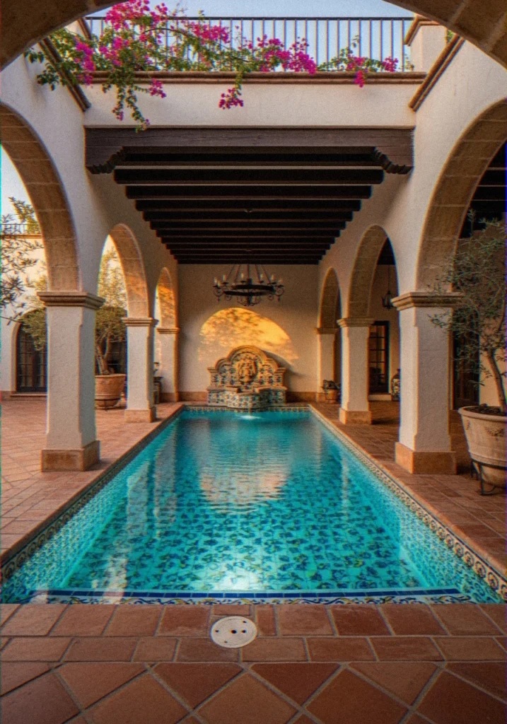 Spanish Colonial Covered Patio With Talavera Tile Pool