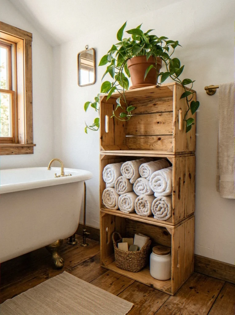  Stacked Wooden Fruit Crates as Floor Storage