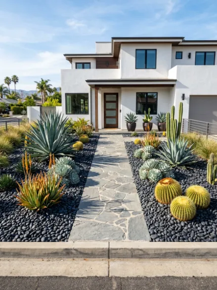 Succulent and Black Rock