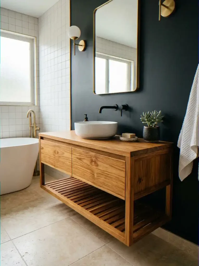Teak Vanity with Integrated Sink