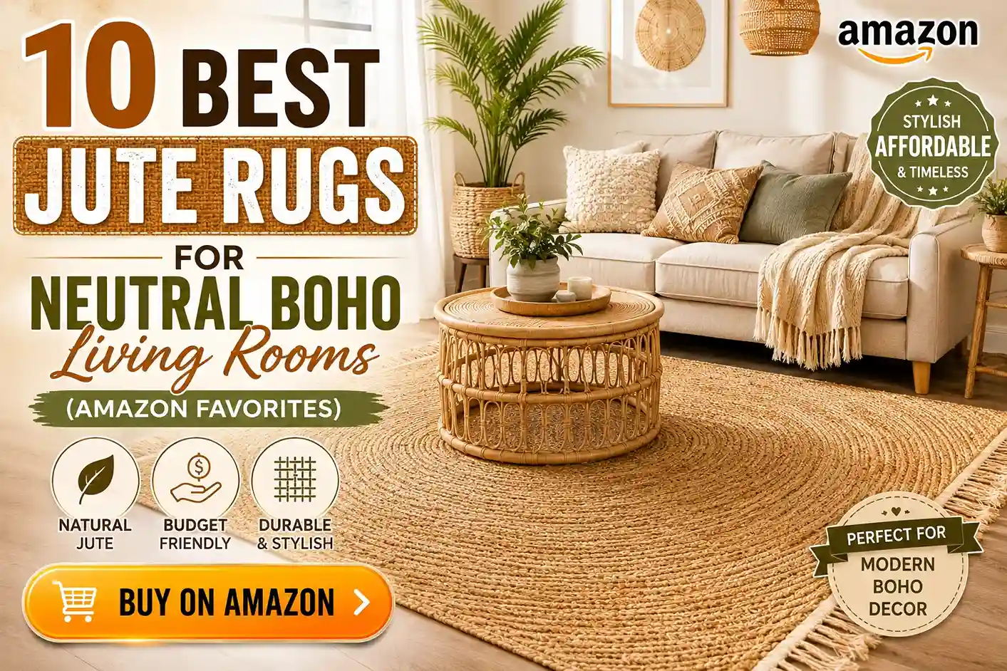 10 Best Jute Rugs for Neutral Boho Living Rooms (Amazon Favorites)
