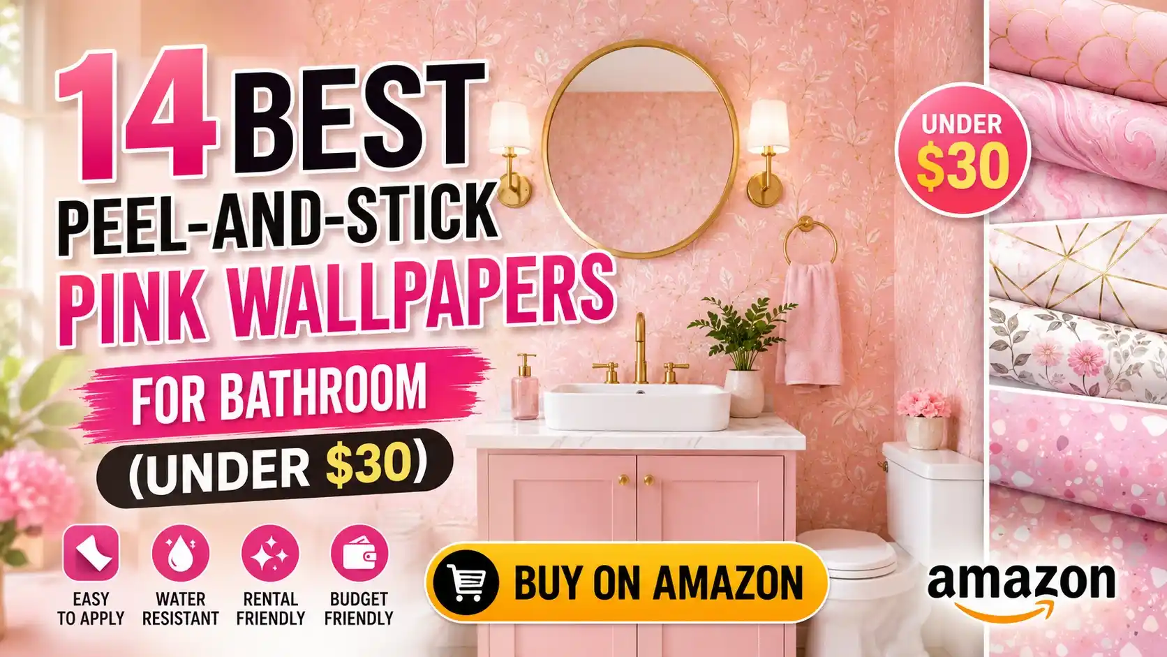 14 Best Peel-and-Stick Pink Wallpapers for Bathroom (Under $30)