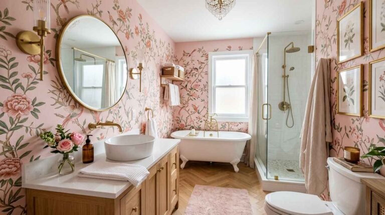 25 Stunning Pink Wallpaper Bathroom