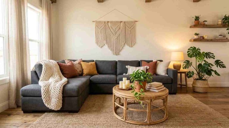 26 Boho Living Room Dark Grey Couch