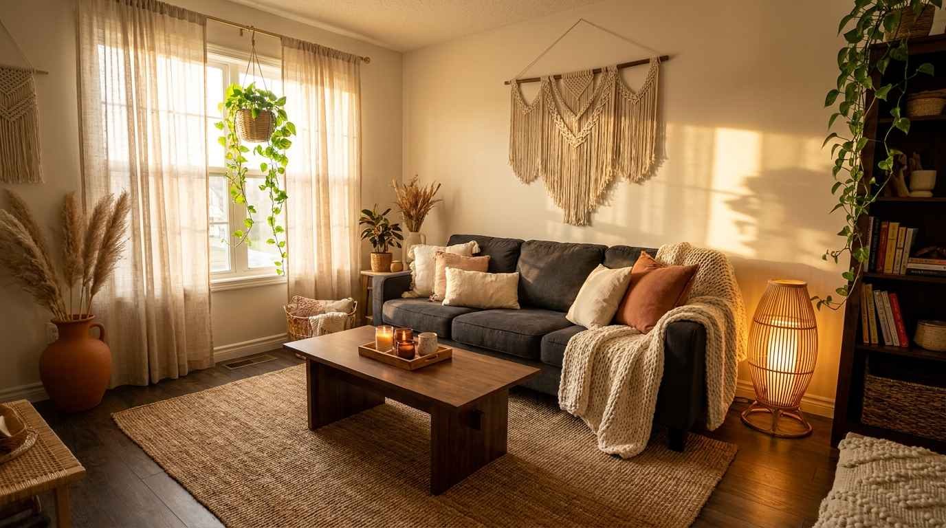 26 Easy Dark Grey Couch Boho Living Room Ideas with Cozy Bohemian Charm