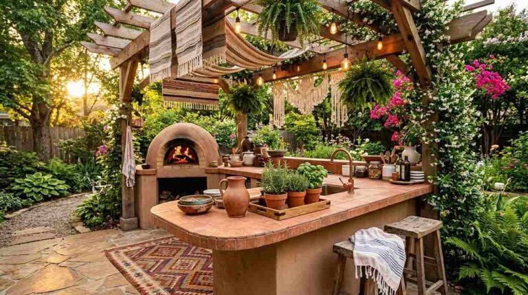 32 bohemian outdoor kitchen ideas that feel cozy & stylish