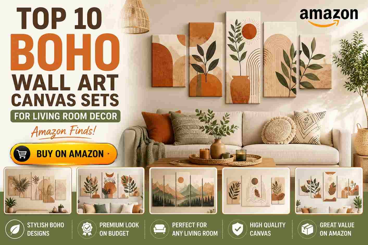 Top 10 Boho Wall Art Canvas Sets for Living Room Decor (Amazon Finds)