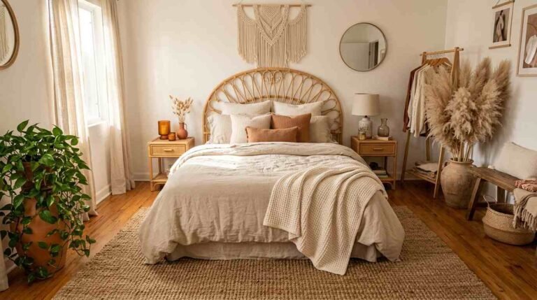 28 Bohemian Bedroom with Rattan Be