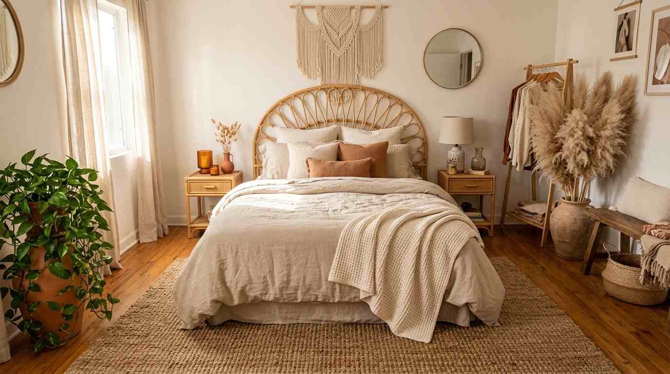 28 Bohemian Bedroom with Rattan Be