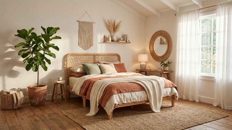 35 Bohemian Bedroom with Rattan Bed